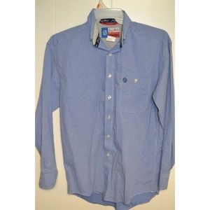 Wrangler George Strait Mens Shirt Size M Blue Checkered Cowboy Cut Long Sleeve